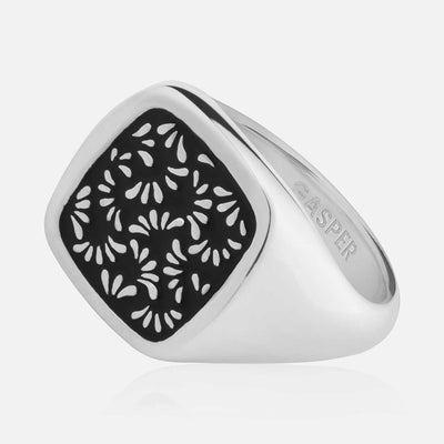 Floral Signet Ring - Black