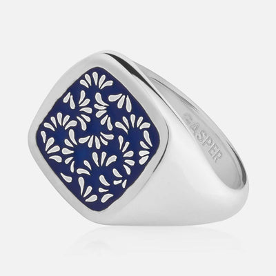 Floral Signet Ring - Blue