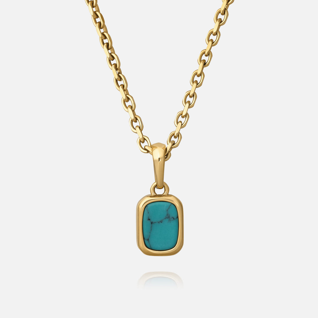 Turquoise Pendant - Gold - Cable chain