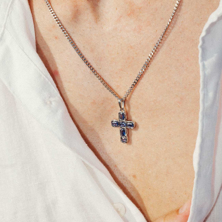 Gemstone Cross Pendant worn