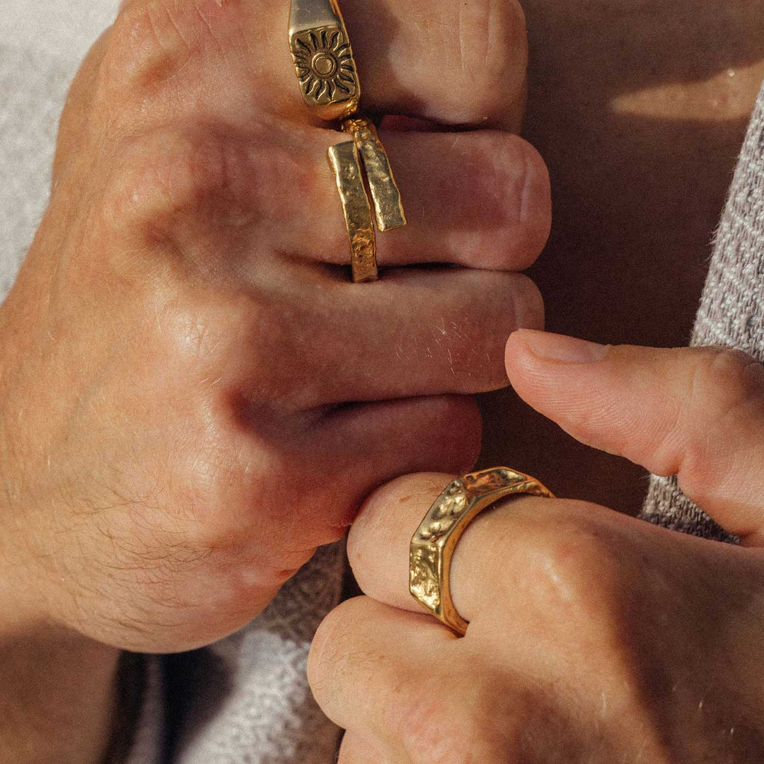 Hex Ring and Coil Ring worn