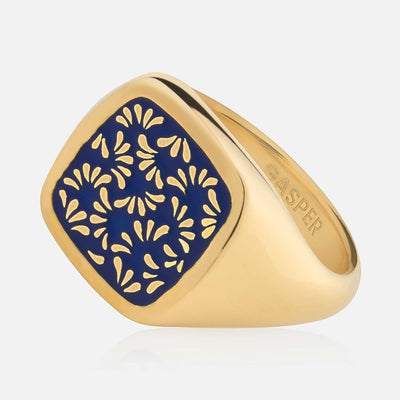 Floral Signet Ring - Blue
