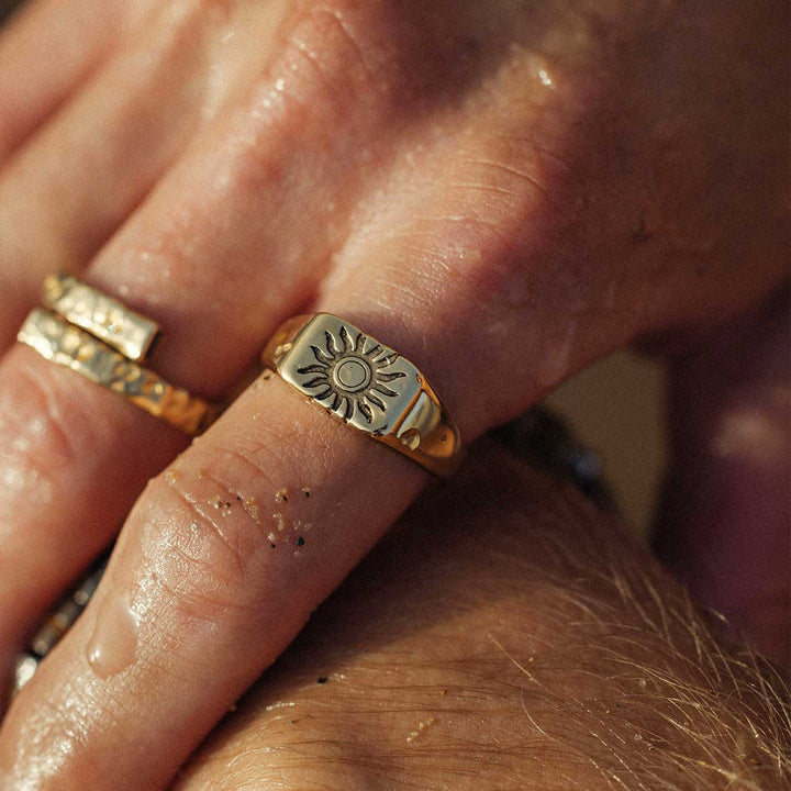 Sun Signet Ring worn
